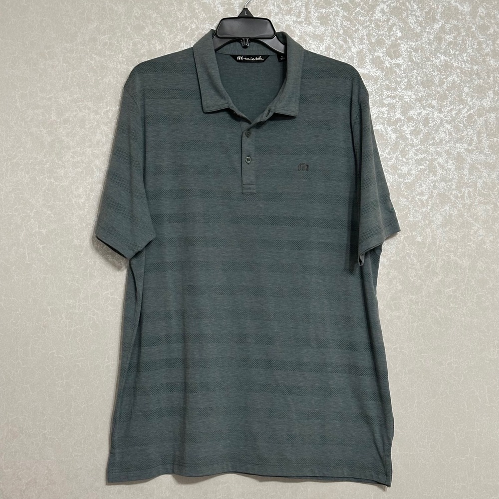 TravisMathew XL Gray Golf Polo Shirt Dot‎ Striped Logo Short Sleeve Activewear